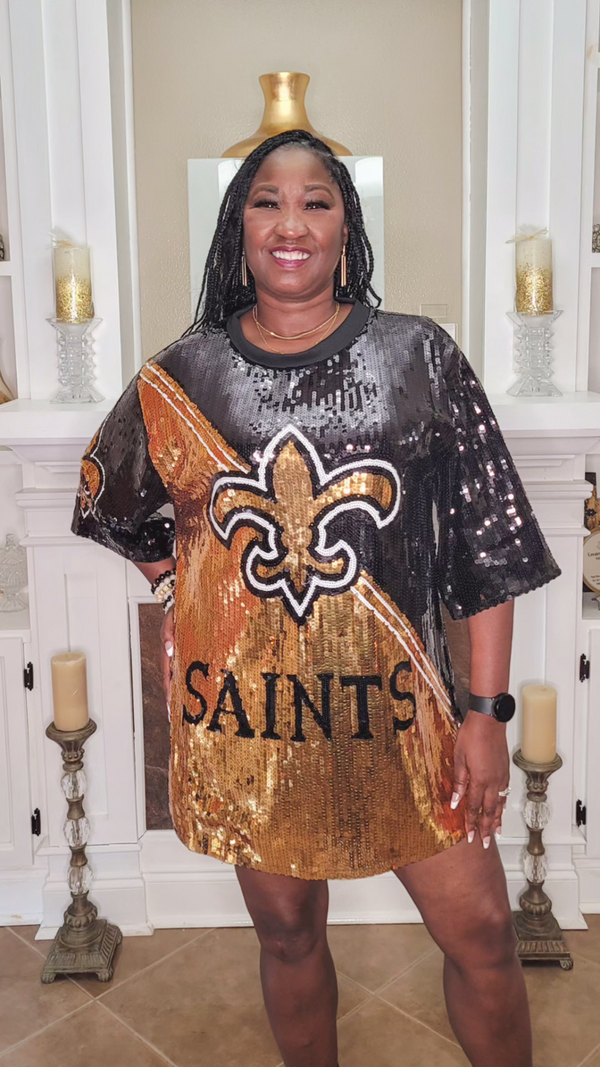 Saints Black & Gold Game Day Sequin Ruffle Top