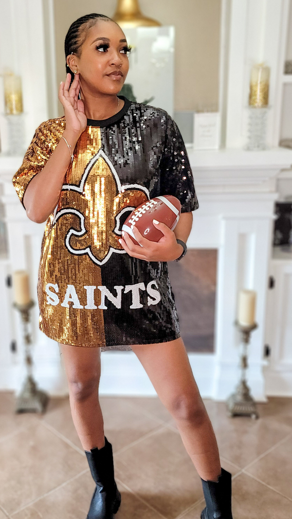 Saints Black & Gold Game Day Sequin Ruffle Top