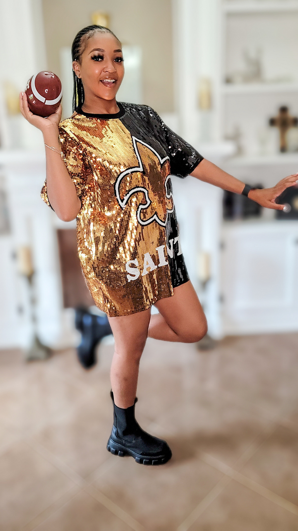 Saints Black & Gold Game Day Sequin Ruffle Top